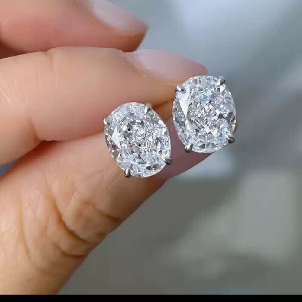 Classic Oval White Moissanite Stud Earrings - 9.25 Sterling Silver